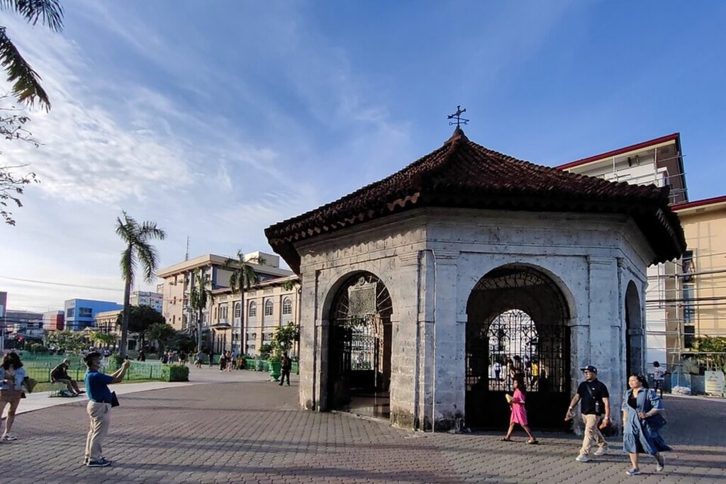 Historic stone pavilion housing Magellan's Cross in Cebu City, Philippines.